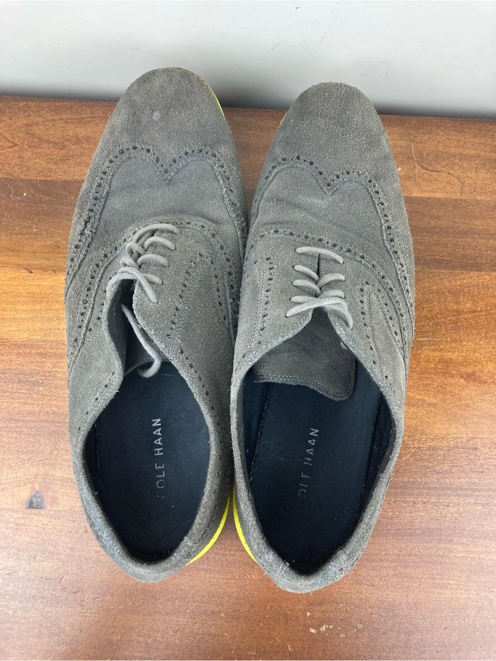 Cole Haan Grand Os Lunargrand Wingtip Suede Oxford Gray Volt C10226 Men Size 13M